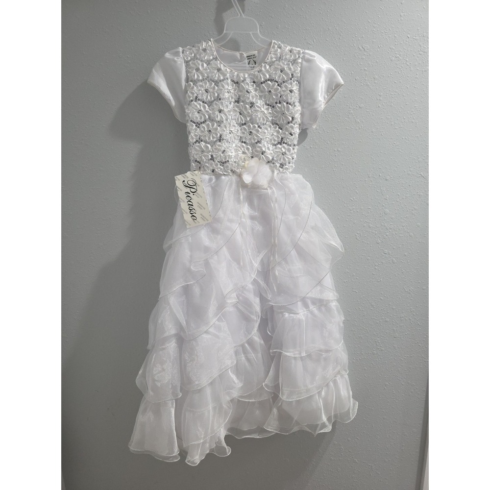 Flower girl white lace tulle long girl's dress size 8